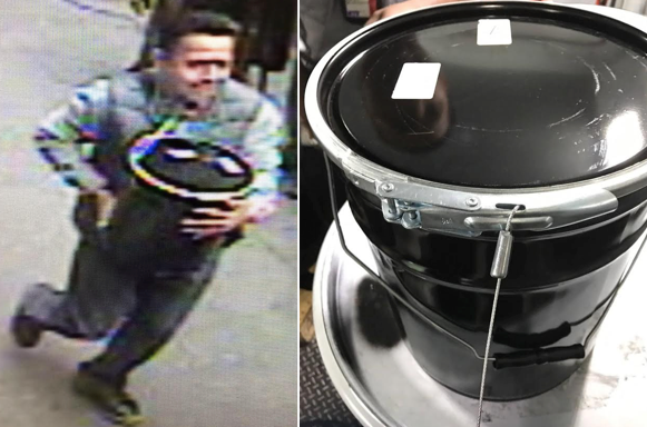<strong>The man was filmed hobbling off with a pot of gold flakes</strong>