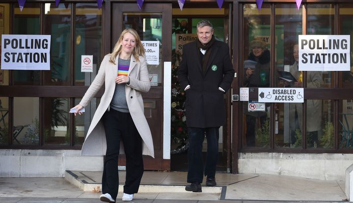 <strong>Zac Goldsmith with his wife Alice after voting at a polling station in Richmond today</strong>