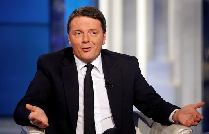 Italy's Prime Minister Matteo Renzi gestures as he attends television talk show "Porta a Porta" (Door to Door) in Rome.