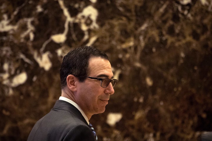 Steve Mnuchin, President-elect Trump's choice for Treasury Secretary, arrives at Trump Tower on Thursda in New York City.