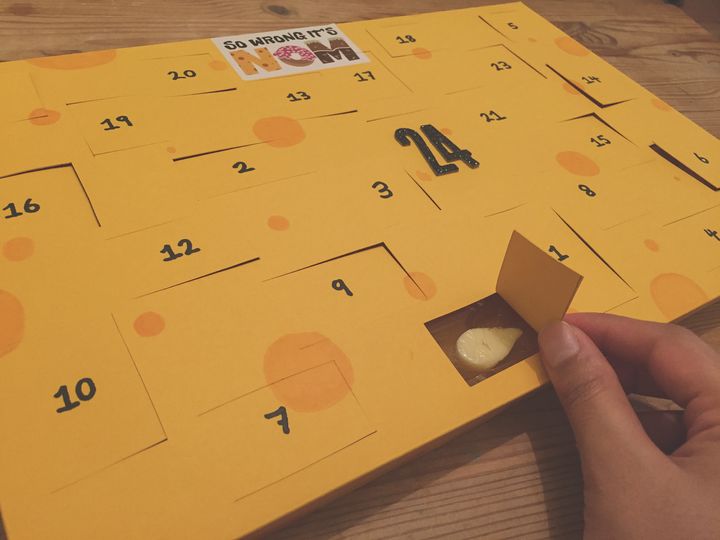A close up of the cheese advent calendar.