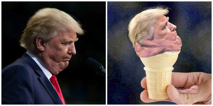 Donald Trump and Donald Trump ice cream, which we can only assume is orange flavored.