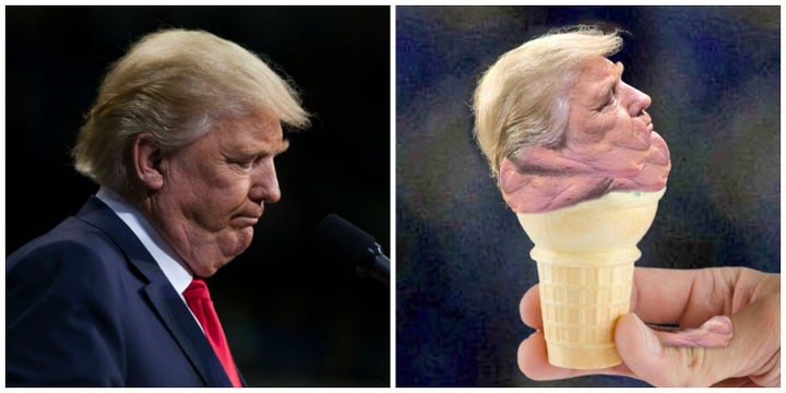 Donald Trump and Donald Trump ice cream, which we can only assume is orange flavored.