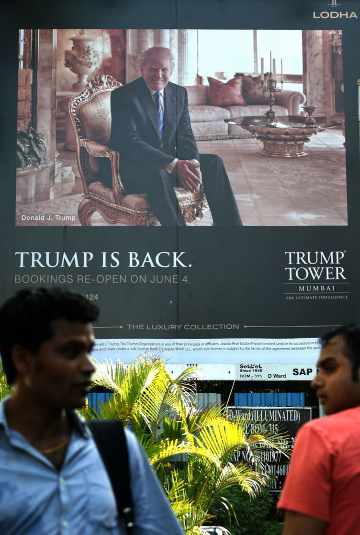 A billboard for the upcoming luxury residential apartment complex Trump Tower Mumbai.