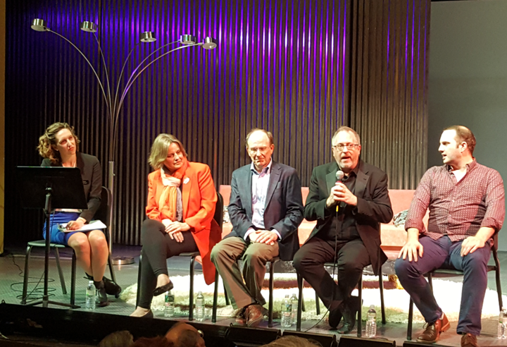 (l to r) BLO Director of Community Engagement Lacey Upton, BLO Artistic Director Esther Nelson, Dr. Lawrence St. Clair, President of the New England Foundation for Psychoanalysis, conductor Andrew Bisantz, and Marcus Farnsworth