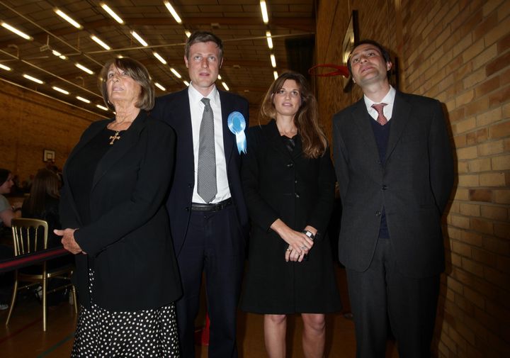 Zac Goldsmith, second right, with his mother Annabel Goldsmith, sister Jemima Khan and brother Ben Goldsmith