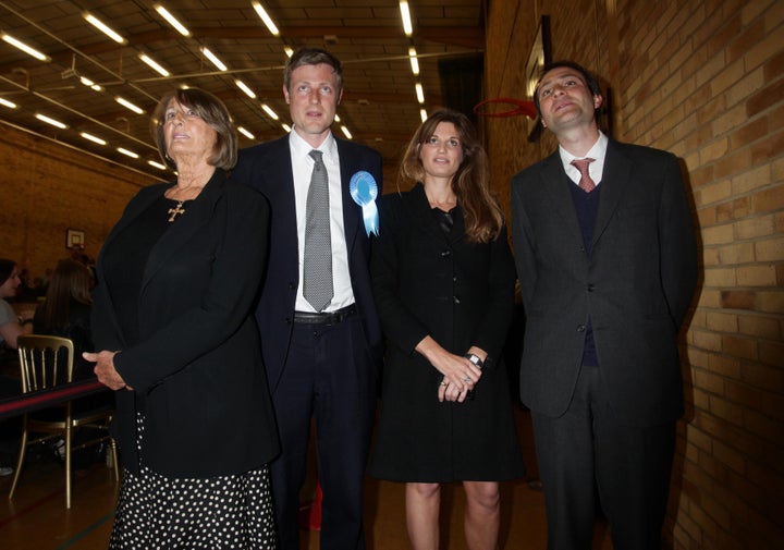 <strong>Zac Goldsmith, second right, with his mother Annabel Goldsmith, sister Jemima Khan and brother Ben Goldsmith</strong>
