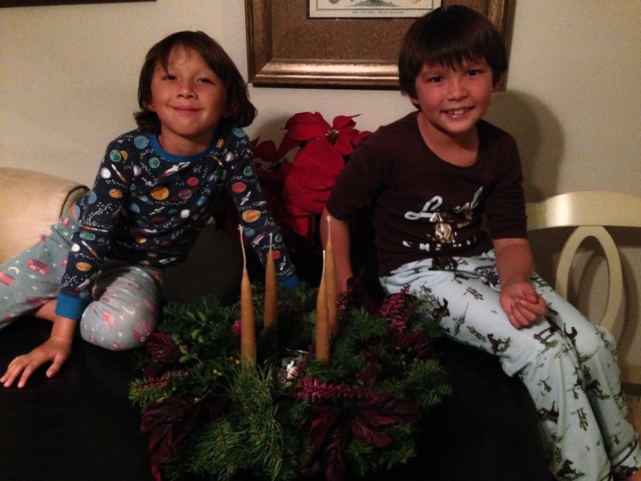 <p>Longshore Boys with Homemade Advent Wreath, Ready For The Holidays</p>