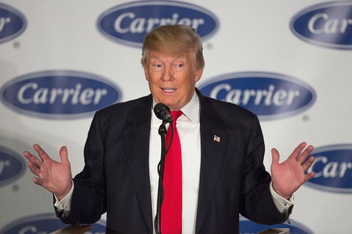 Donald Trump speaks to Carrier employees on Dec. 1, 2016 in Indianapolis, nearly a decade after his negligence claim against the company was dismissed by a New York judge.