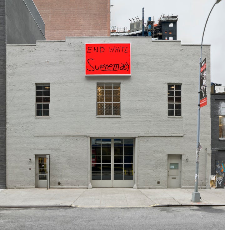 Sam Durant, "End White Supremacy," electric sign with vinyl text, 2008.
