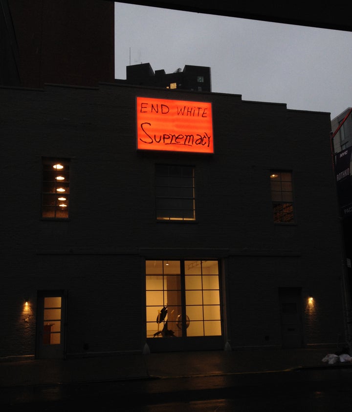 Sam Durant, "End White Supremacy," electric sign with vinyl text, 2008.