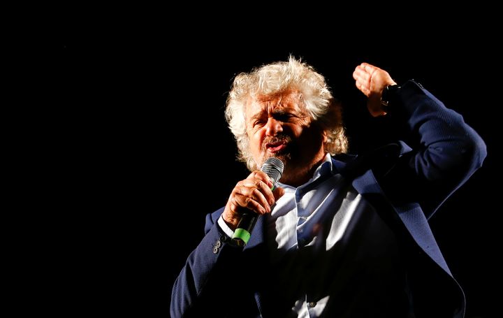 Beppe Grillo, the founder of the anti-establishment Five Star Movement, talks during a march in support of the 'No' vote in the upcoming constitutional reform referendum in Rome, Italy, Nov. 26, 2016.