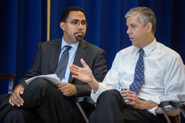 Secretary of Education John King, left, and former Education Secretary Arne Duncan are both working on ways to help students transition back to school.