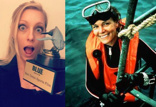 left Susi Mai receiving Best Ocean Sports Film Award, right Dr Sylvia A Earle, in her natural habitat 