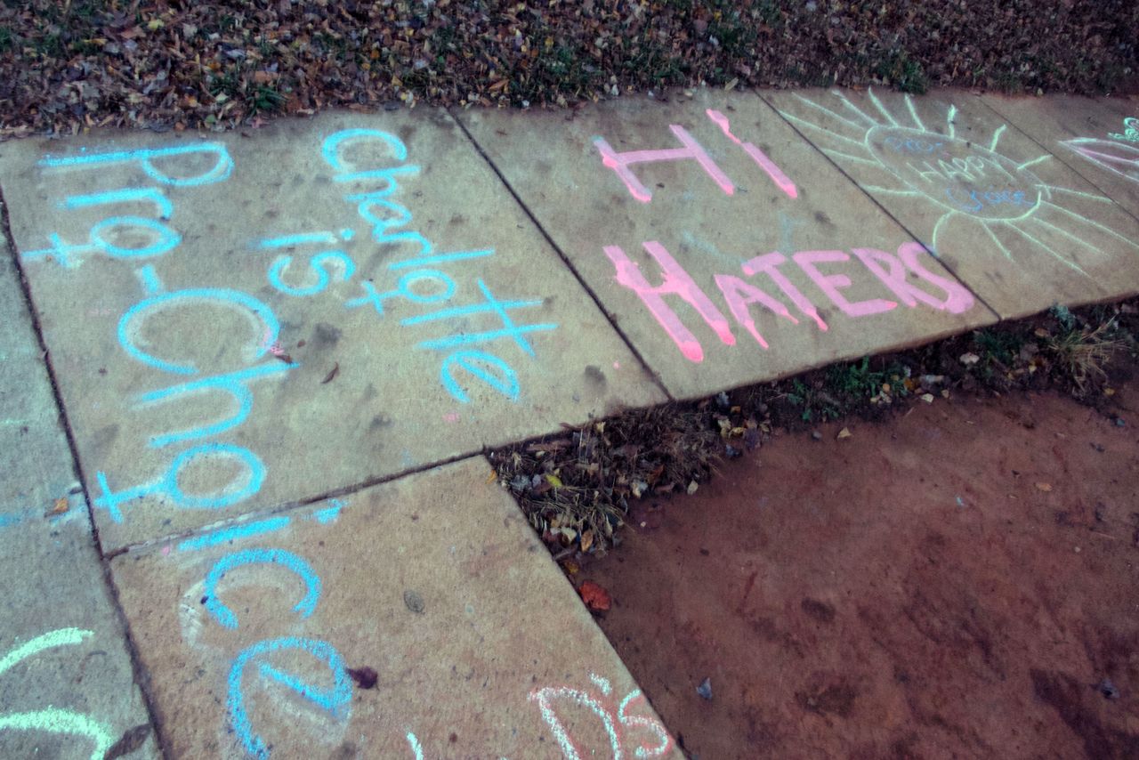 Members of Pro-Choice Charlotte spent Friday evening writing pro-choice phrases in chalk outside the clinic. 