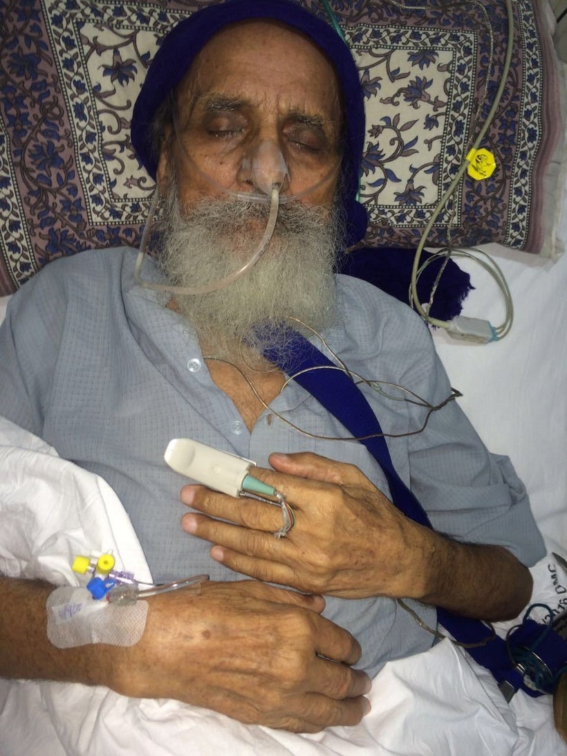 Bapu Surat Singh Khalsa being force-fed at a hospital in Punjab, India.