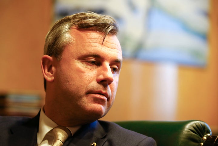 Austrian far-right Freedom Party (FPOe) presidential candidate Norbert Hofer waits for the first projections in his office in Vienna, Austria, on Dec. 4, 2016.