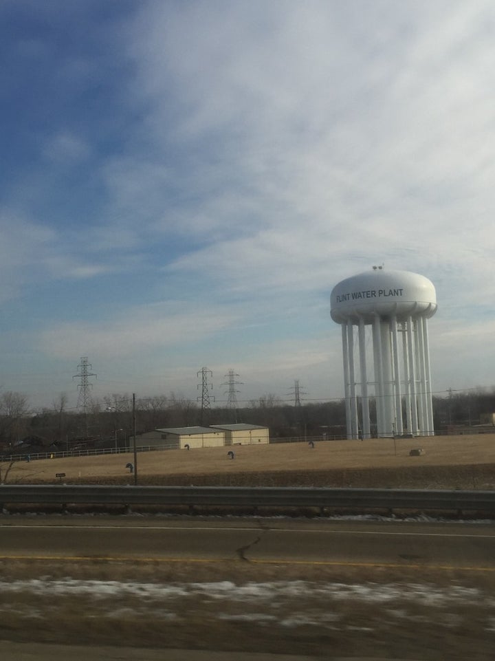 The large water tower that greets you upon your arrival to Flint