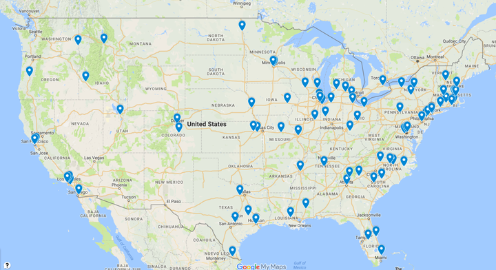 Figure 3. The geographic locations of the universities included on the Watchlist. 