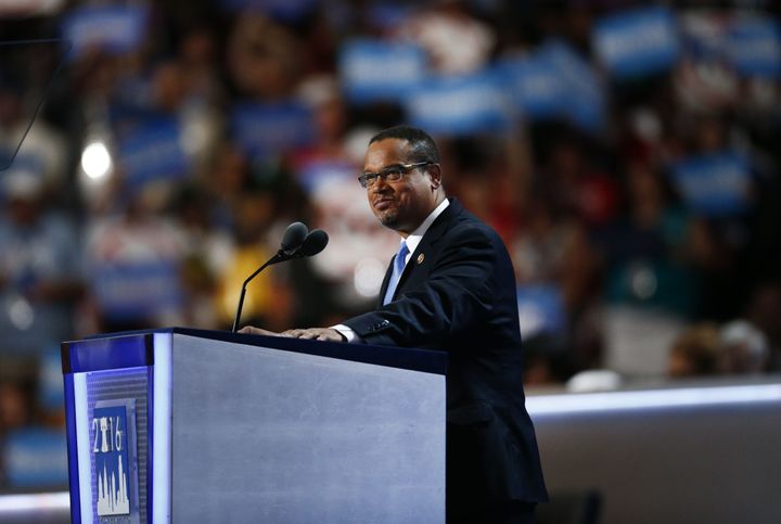 Keith Ellison speaks during the Democratic National Convention in July.