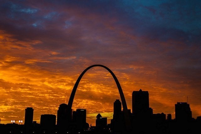 The St. Louis Arch, as seen at sunset. The structure was built as the “gateway to the West.”