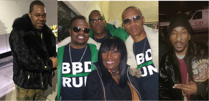 <p>Busta Rhymes, Bell Biv DeVoe with Kiki Shepard, and Rakim pose for pics backstage before debuting their showstopping style. (Kiki is the original <em>Showtime</em> co-host and Style Queen)</p>
