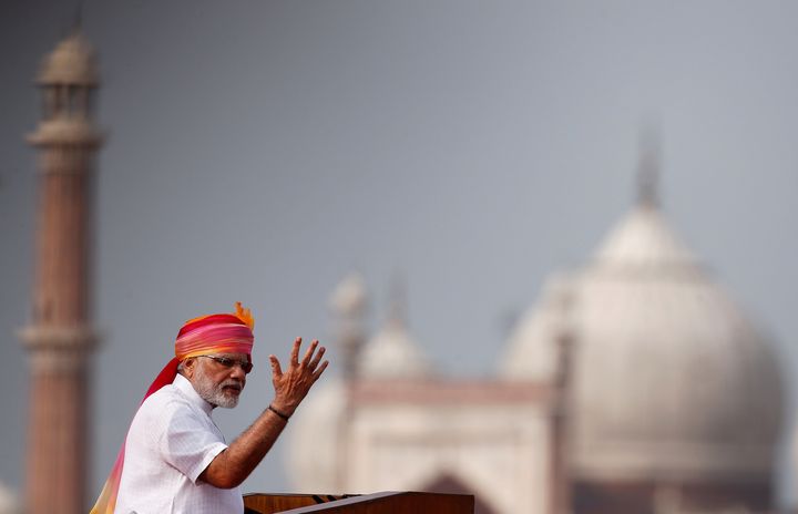 Indian Prime Minister Narendra Modi addresses the nation in Delhi on Aug. 15, 2016.