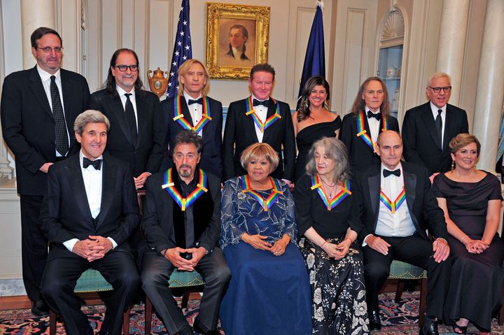 The five recipients of the 39th Annual Kennedy Center Honors pose for a group photo following a dinner hosted by United States Secretary of State John F. Kerry in their honor at the U.S. Department of State in Washington, D.C. on Saturday.