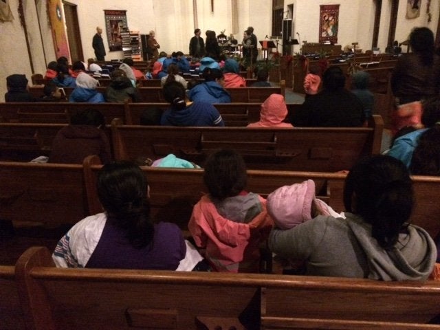 Women and children gather in a church after being released from family immigrant detention centers in Texas this past weekend.