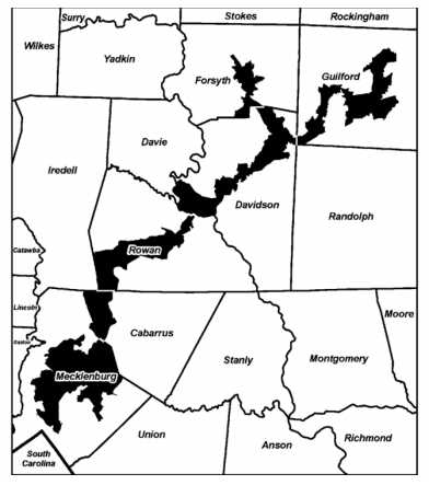 The snake-like shape of Congressional District 12, whose boundaries have been the subject of several Supreme Court disputes.