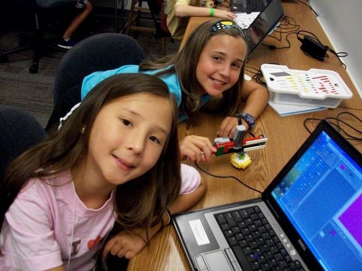Girls from the Georgia Computes! summer camp learn computer science.