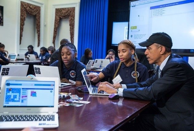 On December 8, 2014, President Obama met with students participating in an "Hour of Code" event at the White House.