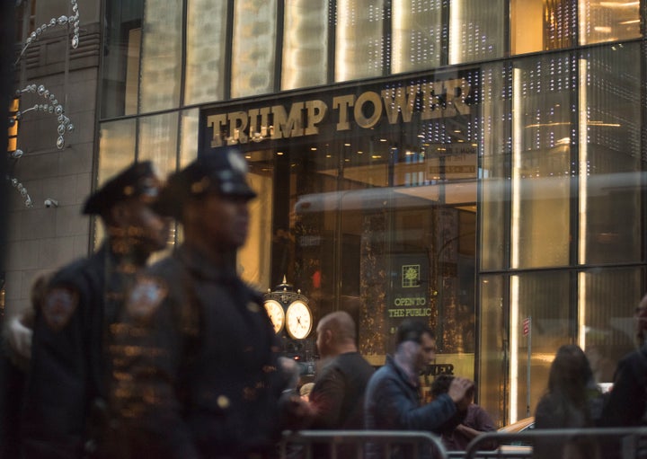 New York police officers keep watch outside Trump Tower in midtown Manhattan on Nov. 18, 2016.