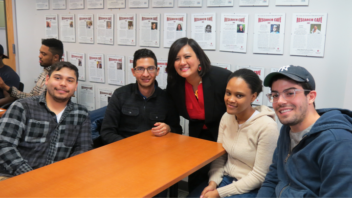 <i>Maung-Gaona and PhD students Jesse John, Michael Cortes, Moises Guardado, Andreyah Pope, and Dominic Moronta</i>