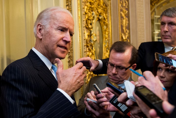 Biden speaking to reporters after the Senate vote.