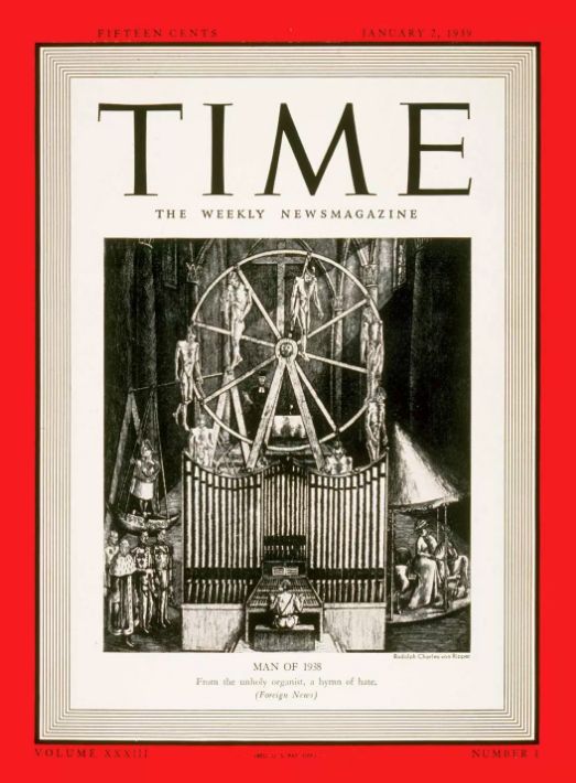 <strong>'From the unholy organist, a hymn of hate' - The cover announcing Hitler as Time's man of 1938</strong>