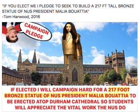 <strong>Harwood says hes going to build a giant Malia Bouattia statue if he wins</strong>