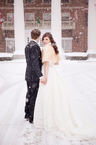 <p>Snow flurries whirl around for a charming effect.</p>