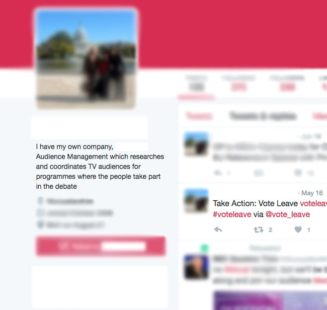 strongA 'Take Action: Vote Leave' message on the audience producer's Twitter account/strong