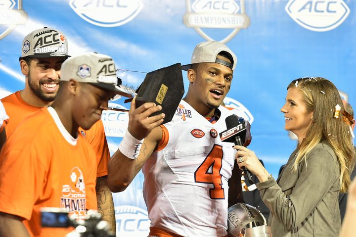 In an interview with HuffPost, Ponder -- interviewing Clemson star quarterback Deshaun Watson -- says: "It was important to me to stay around sports because that was such a big part of my identity growing up."