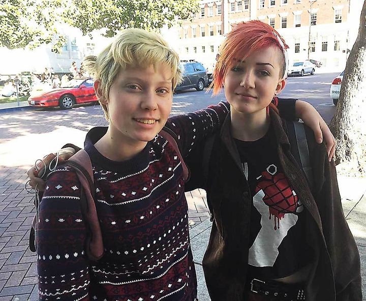 <p>Clementine Gunter, left, and Max Burk at Berkeley High say they are concerned about gender discrimination under the Trump administration.</p>