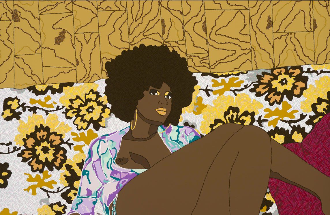 Mickalene Thomas, "Why Can't We Just Sit Down And Talk It Over," edition 39/40, screenprint, 2006.