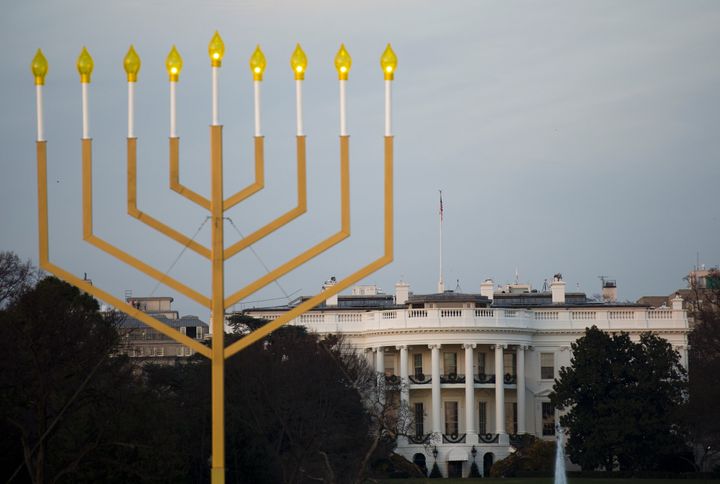 The National Menorah, part of the Jewish holiday of Hanukkah, is seen near the White House in Washington, DC on December 10, 2015.