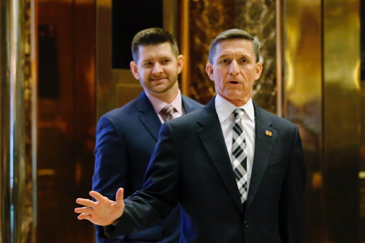 Michael Flynn Jr. (left), with his father, Gen. Michael Flynn, arriving for meetings at Trump Tower.