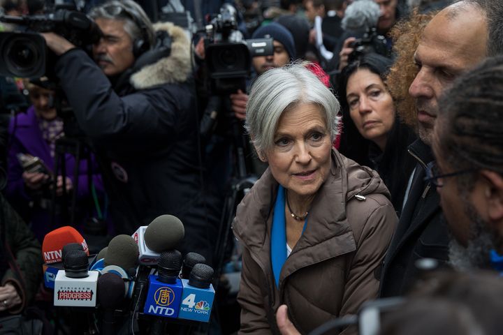 Green Party presidential candidate Jill Stein speaks at a news conference on Fifth Avenue across the street from Trump Tower on Dec. 5 in New York City.