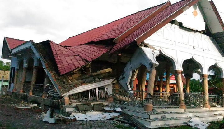 A badly damaged building is seen after a 6.5-magnitude earthquake struck the town of Pidie.