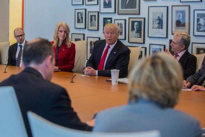 President-elect Trump in a meeting at The New York Times’s offices in Manhattan on November 22.