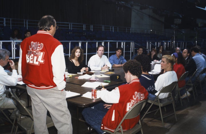 Dennis Haskins (top, center) attends a table read with the "Saved By the Bell" cast.