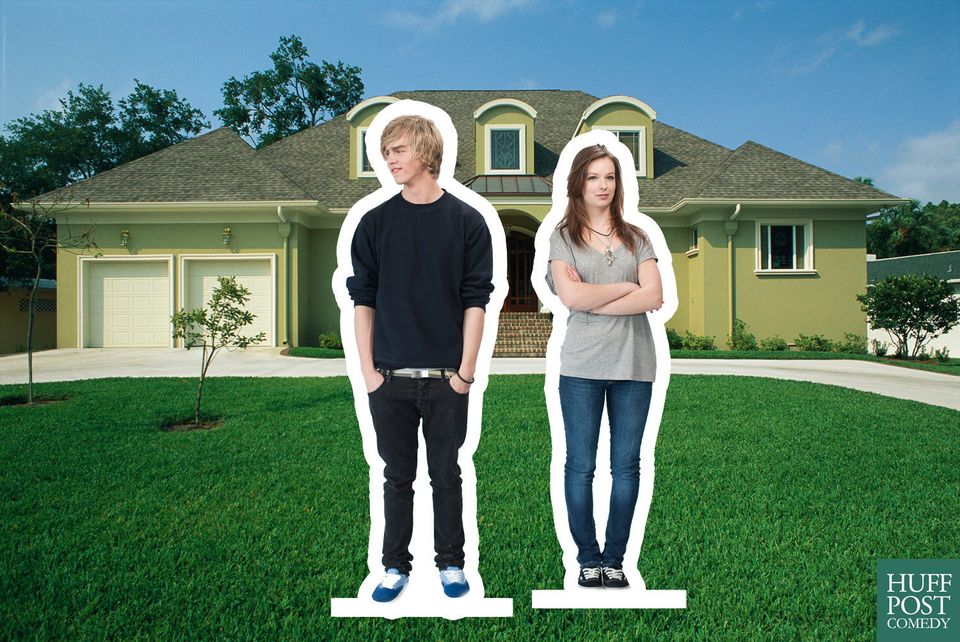 A set of two moody teenager cutouts to yell at on their lawn.