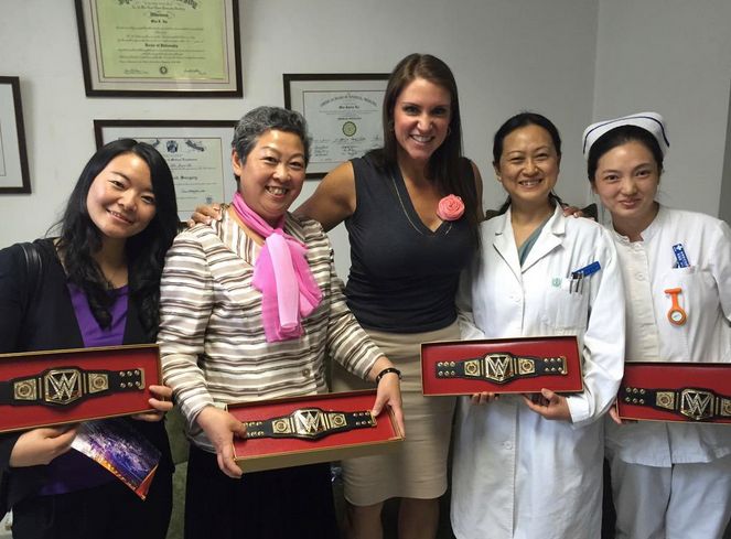 Stephanie McMahon with staff at Shijitan Hospital in Beijing